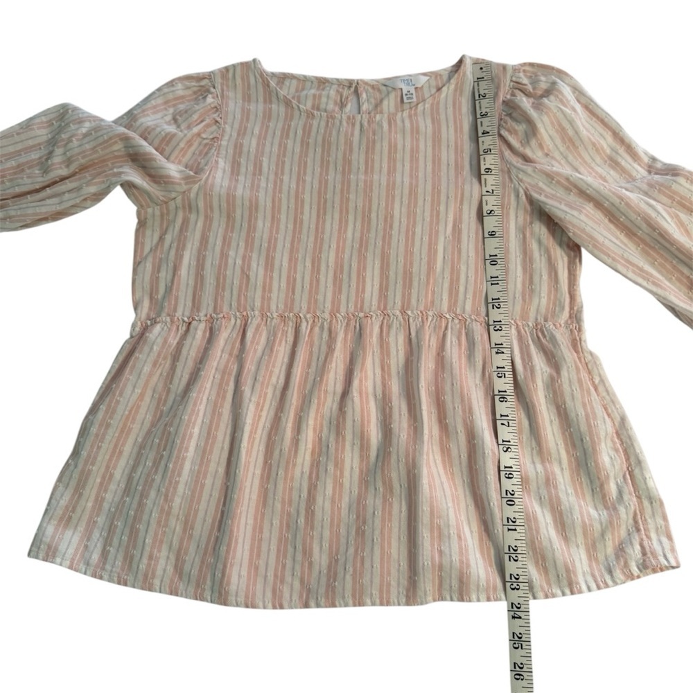 Time and Tru Pink and White Striped Peplum Blouse Size Medium 8/10 - Picture 9 of 10